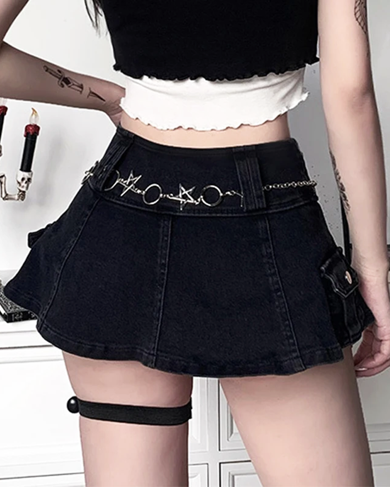 Black Cargo Mini Skirt
