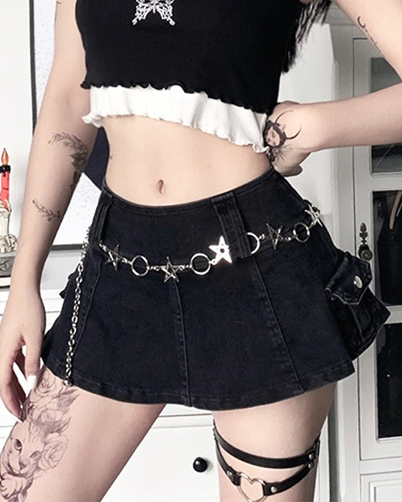 Black Cargo Mini Skirt