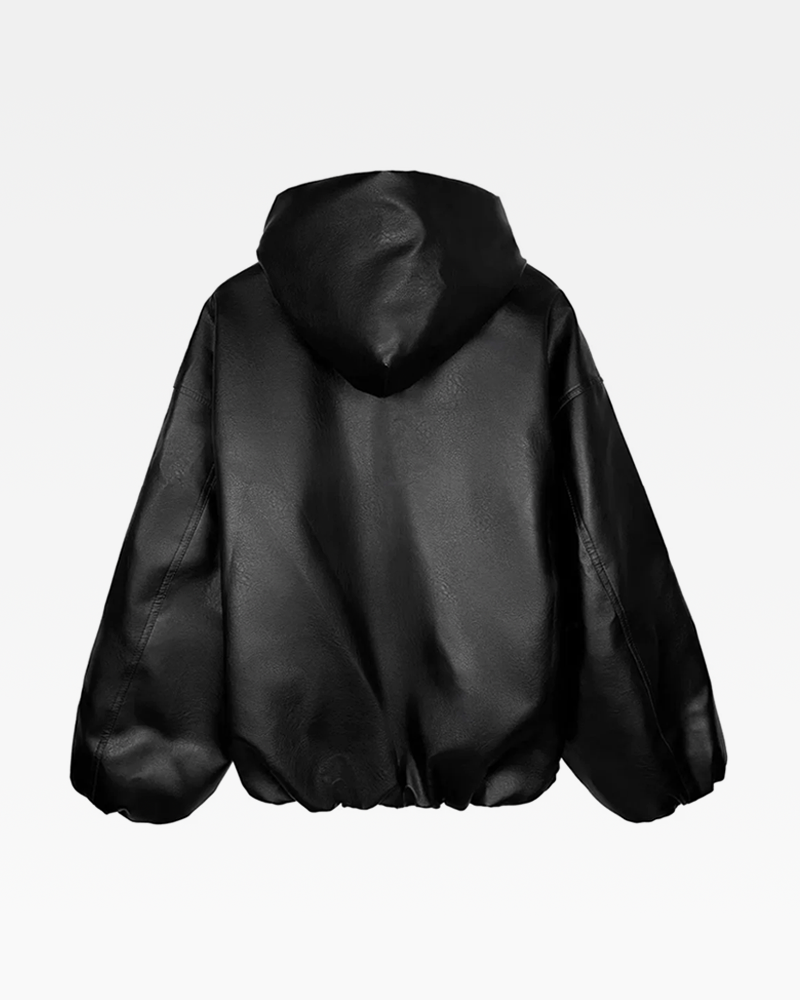 Herren Lederjacke Schwarz mit Kapuze