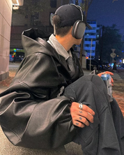 Herren Lederjacke Schwarz mit Kapuze