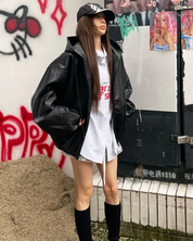 Herren Lederjacke Schwarz mit Kapuze