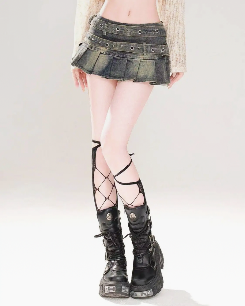 Jeans Faltenrock Kurz