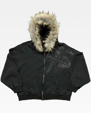 Zip Hoodie mit Fell Kapuze