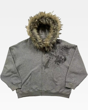 Zip Hoodie mit Fell Kapuze