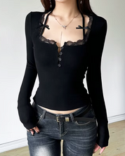 Bluse mit Spitze Schwarz