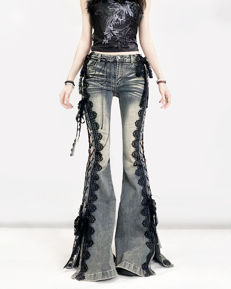 Lace Up Flare Jeans | Y2K Fusion