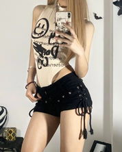 Kurze Schwarze Jeans Shorts Damen