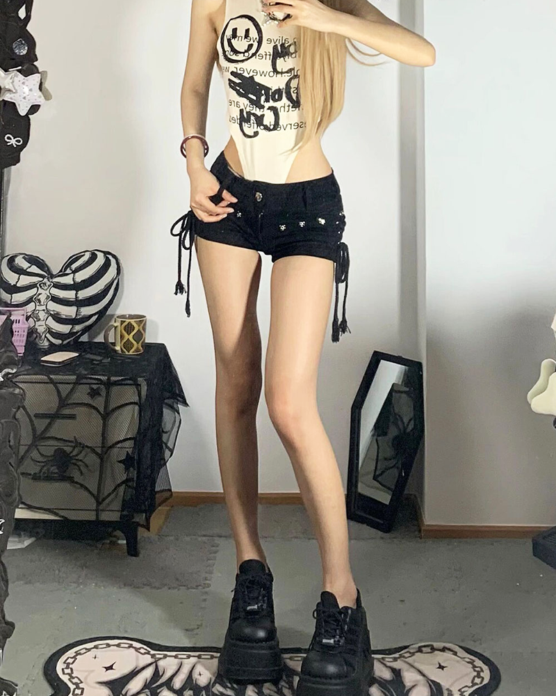 Kurze Schwarze Jeans Shorts Damen