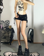 Kurze Schwarze Jeans Shorts Damen