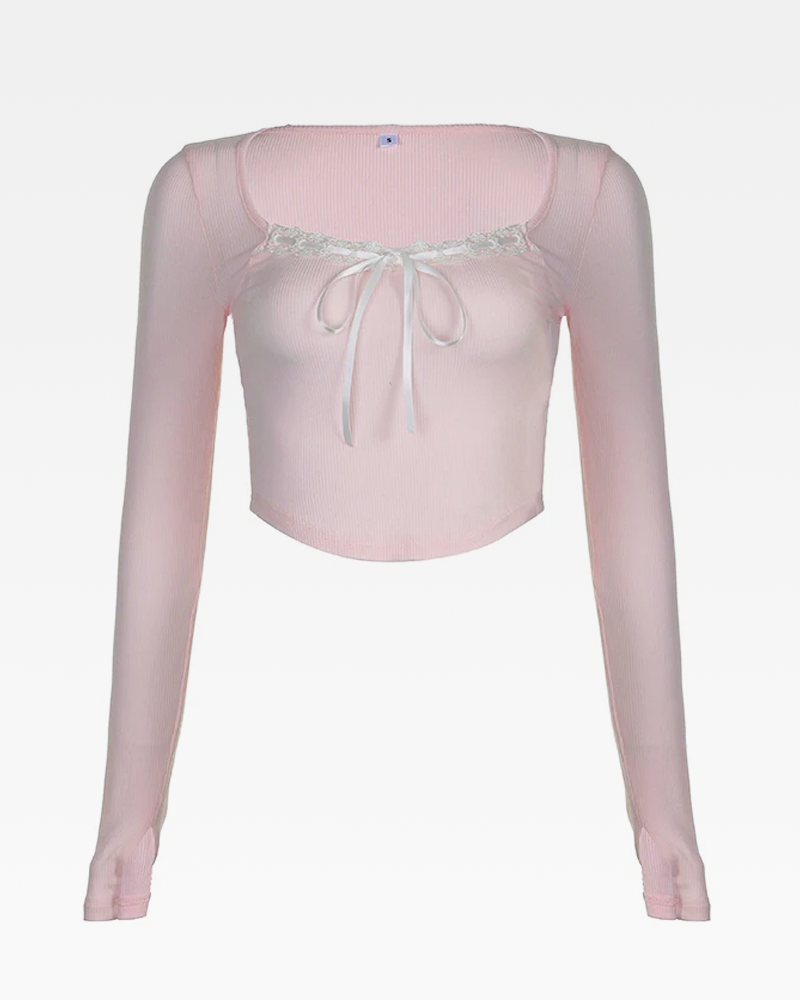 Crop Top Langarm Rosa