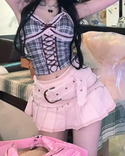 Faltenrock Kurz Rosa