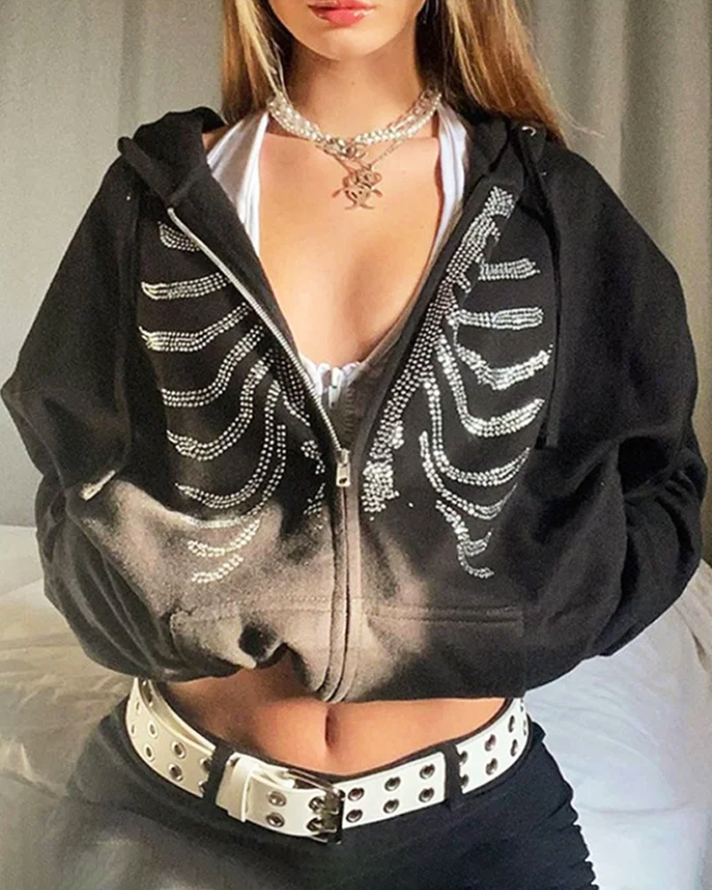 Skelett Hoodie mit Strasssteinen