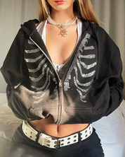 Skelett Hoodie mit Strasssteinen