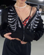 Skelett Hoodie mit Strasssteinen