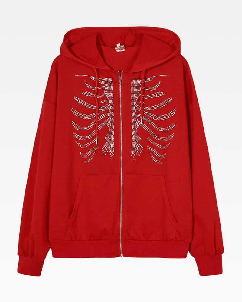 Skelett Hoodie mit Strasssteinen