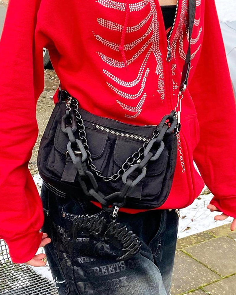 Skelett Hoodie mit Strasssteinen