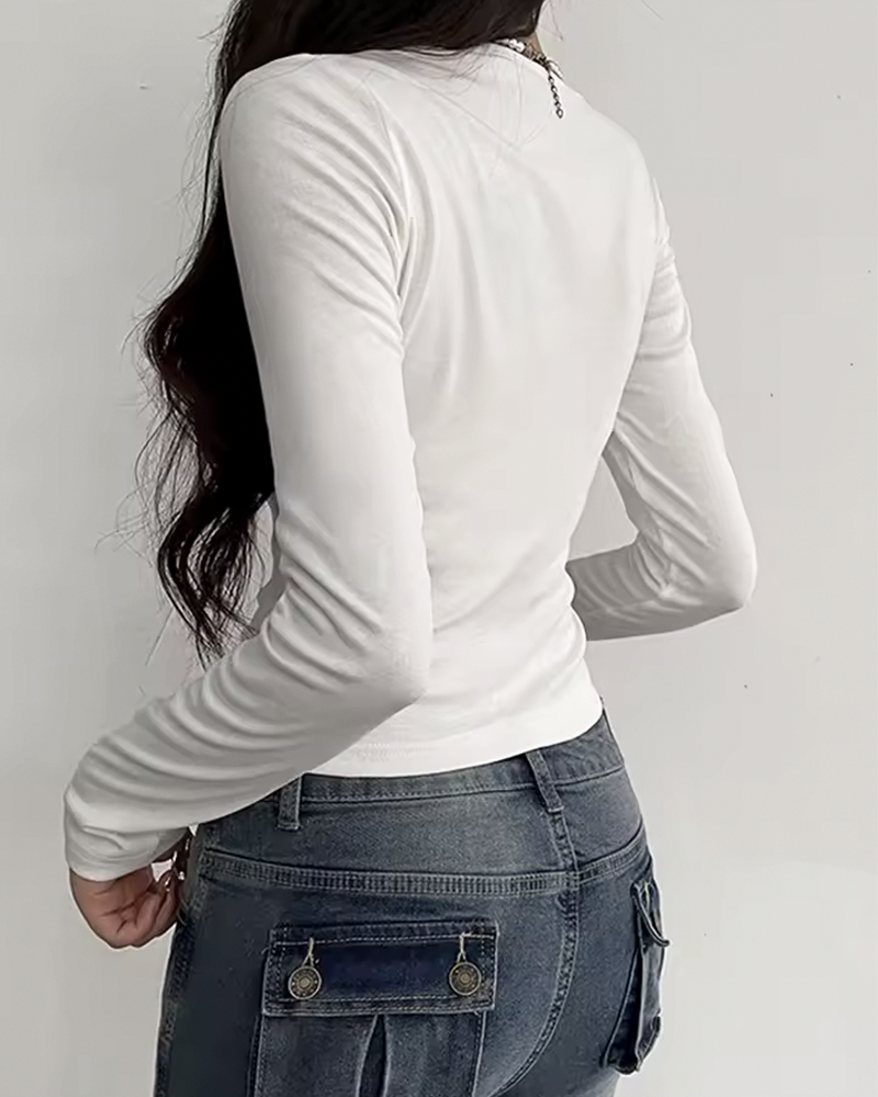 Crop Top Langarm Weiß