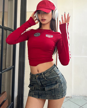 Crop Top Langarm Rot