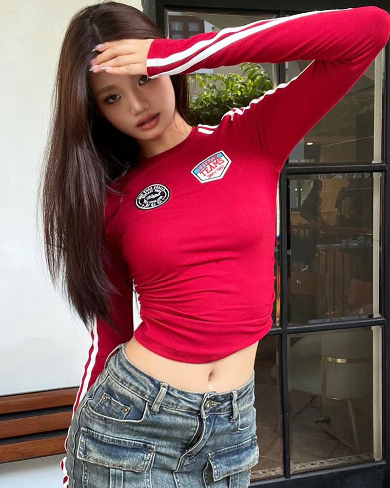 Crop Top Langarm Rot