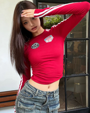 Crop Top Langarm Rot