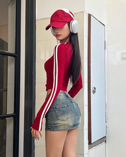 Crop Top Langarm Rot