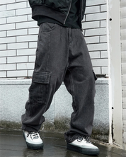 Black Denim Cargo Pants