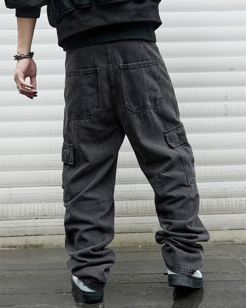 Black Denim Cargo Pants