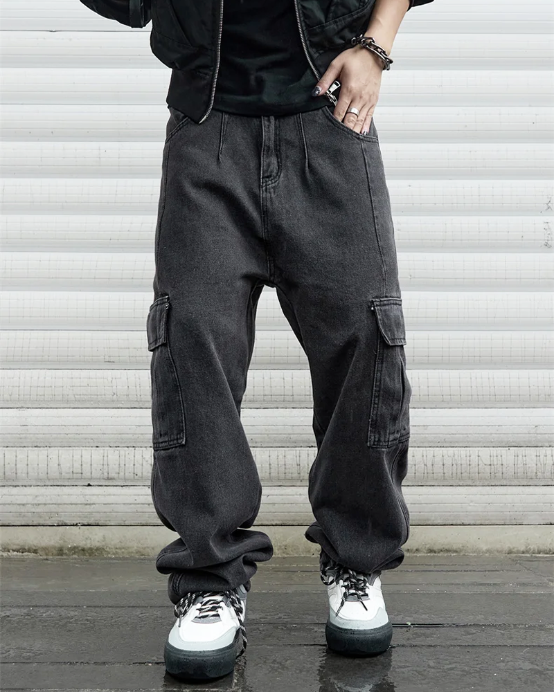 Black Denim Cargo Pants
