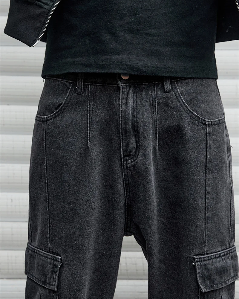 Black Denim Cargo Pants