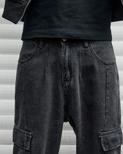Black Denim Cargo Pants