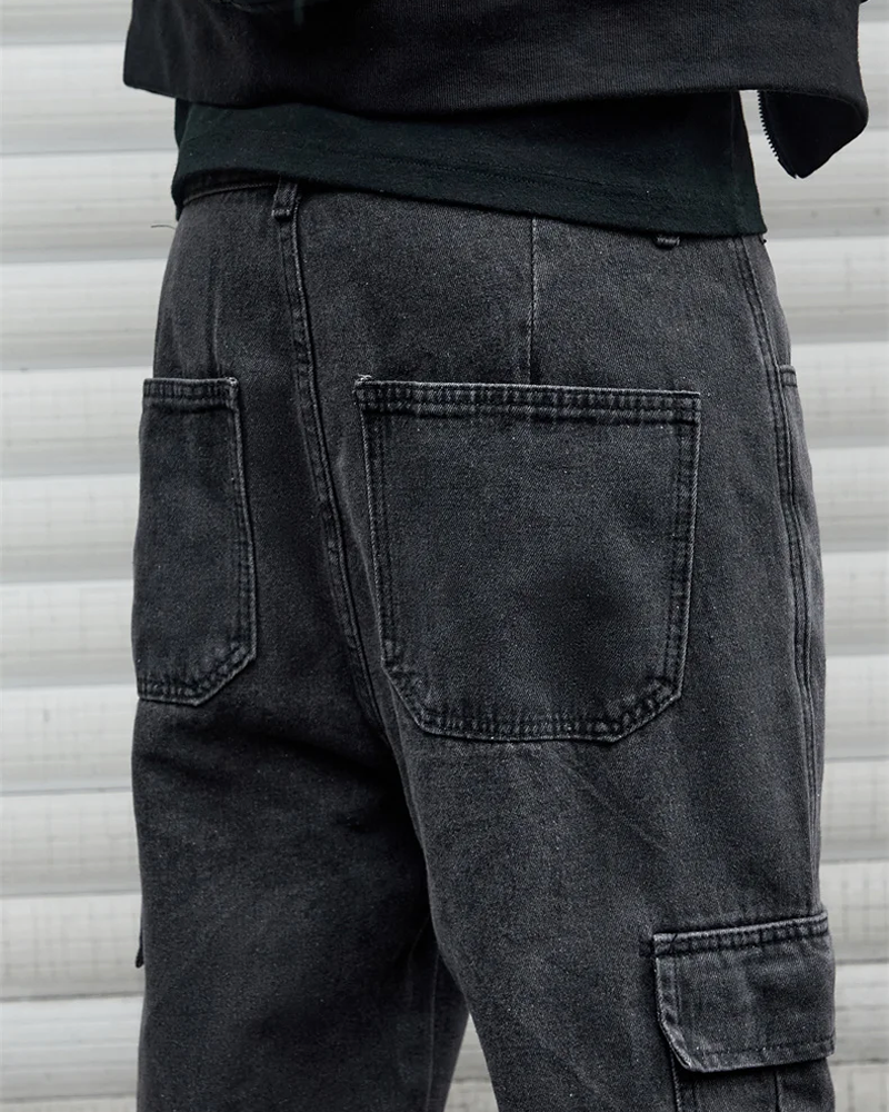 Black Denim Cargo Pants