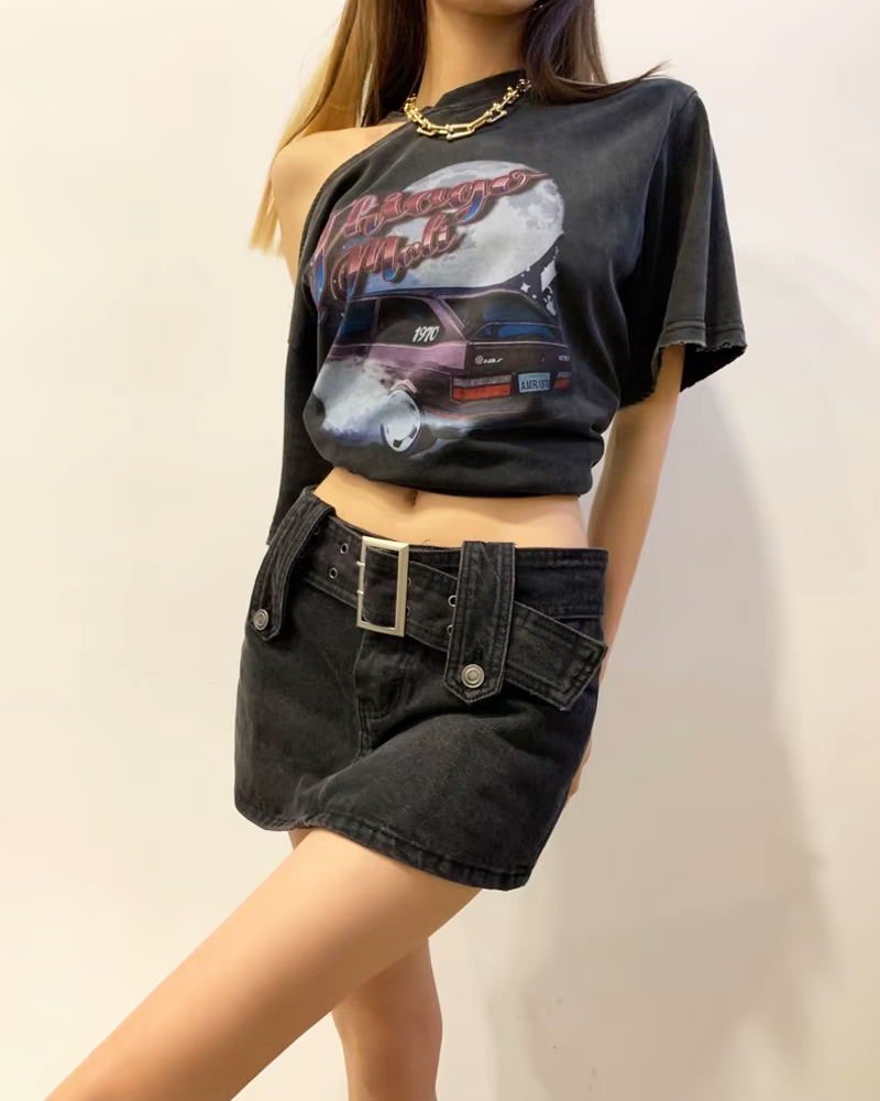 Black Denim Skort