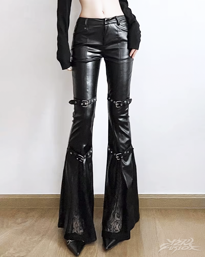 Black Leather Flare Pants
