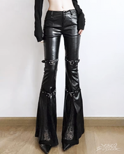 Black Leather Flare Pants