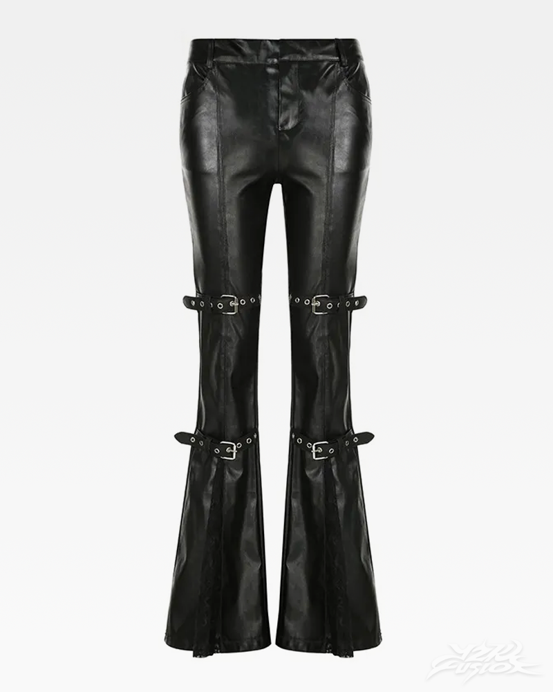 Black Leather Flare Pants