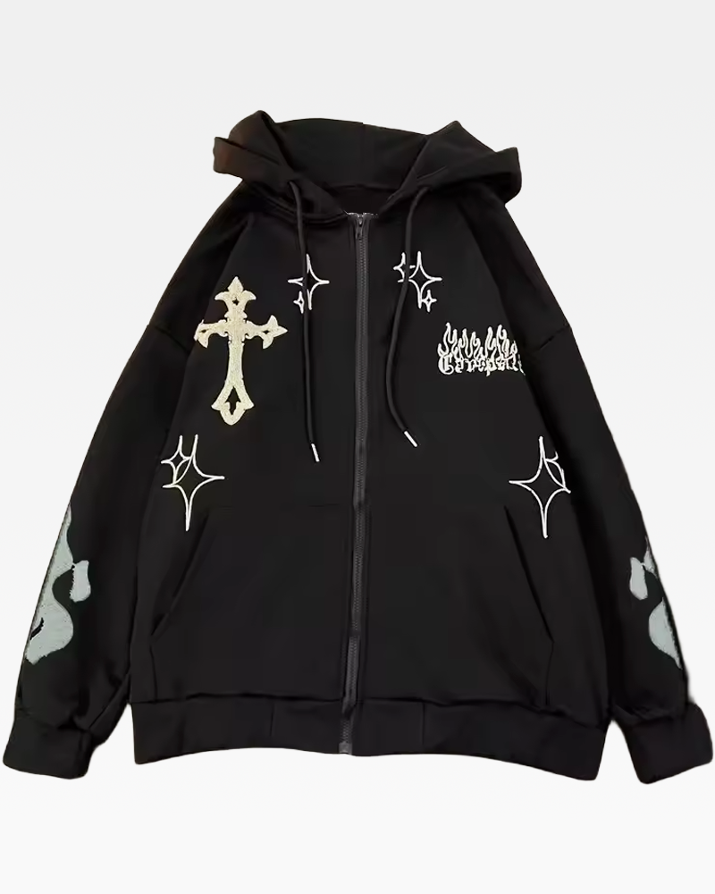 Cross Zip Up Hoodie | Y2K Fusion Cross Zip Up Hoodie | Y2K Fusion