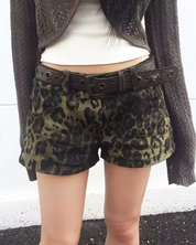 Denim Leopard Shorts