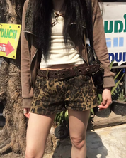 Denim Leopard Shorts