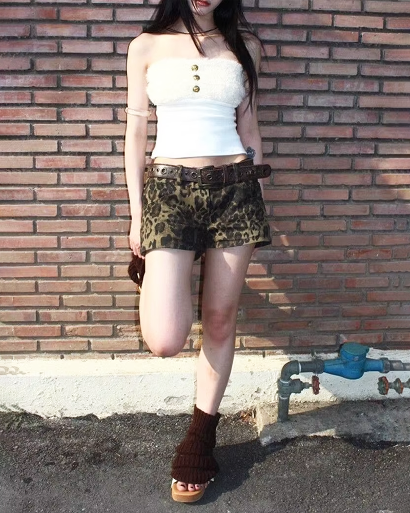 Denim Leopard Shorts