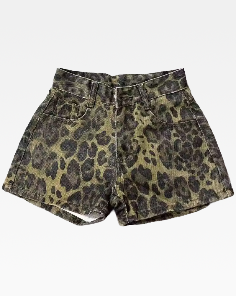 Denim Leopard Shorts