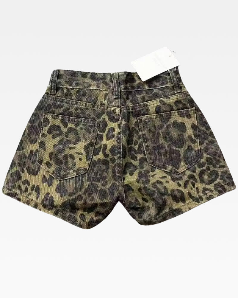 Denim Leopard Shorts