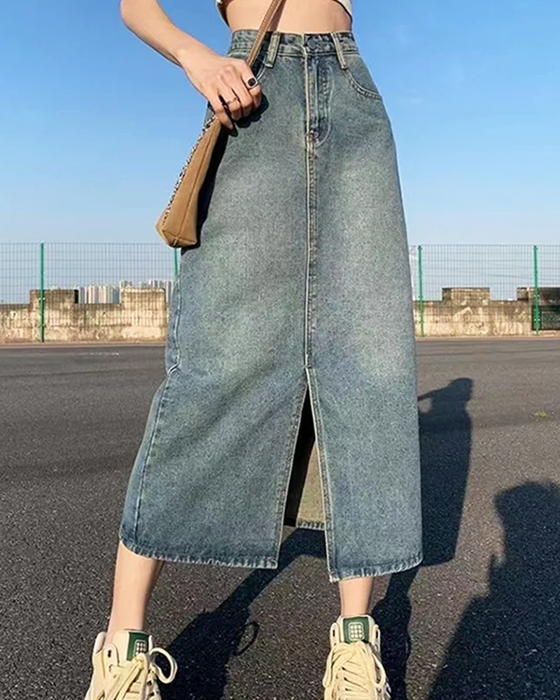 Denim Maxi Skirt With Slit