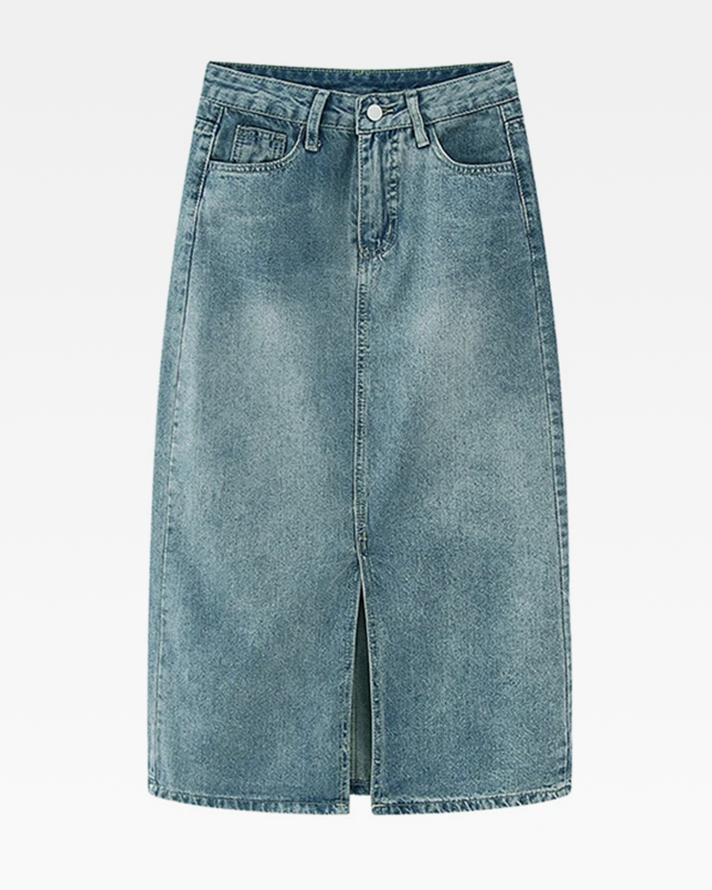 Denim Maxi Skirt With Slit