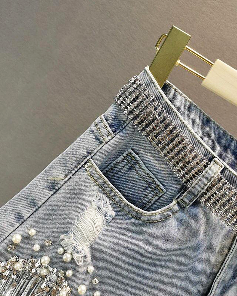Short jean strass