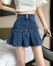 Gonna jeans con pieghe