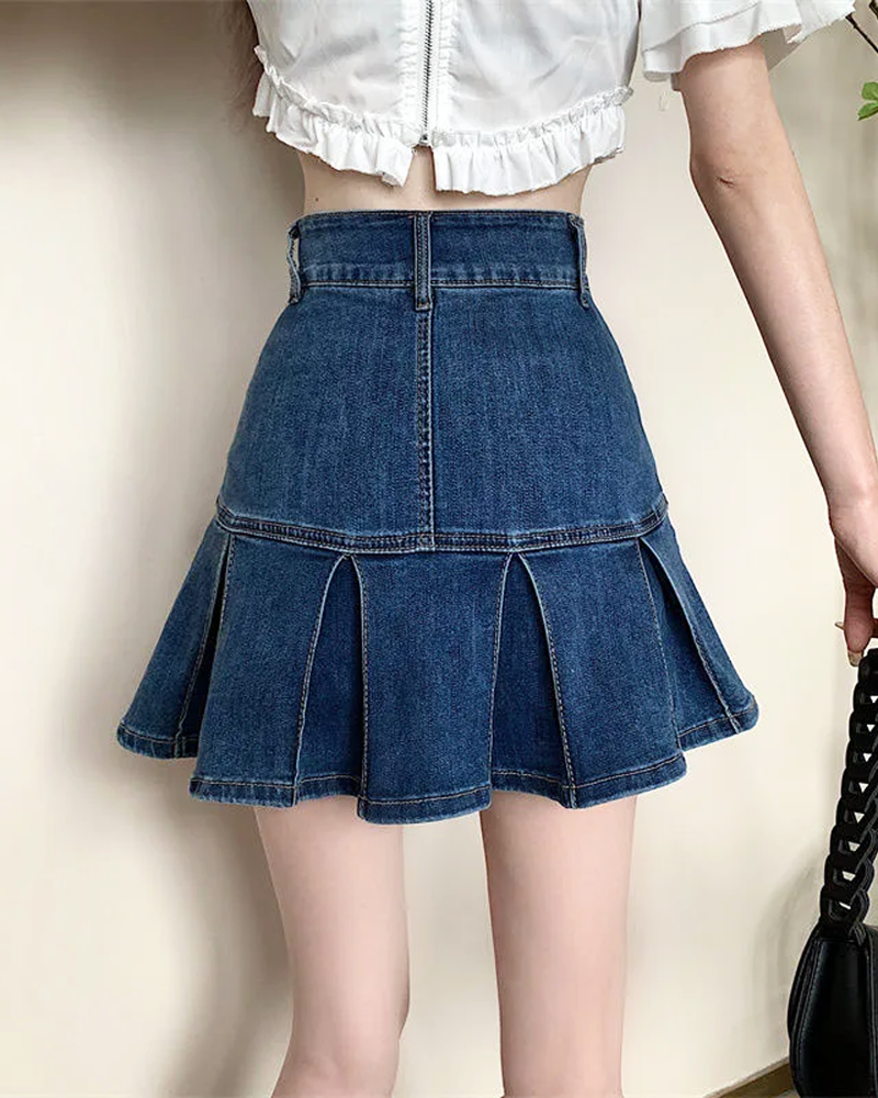 Gonna jeans con pieghe
