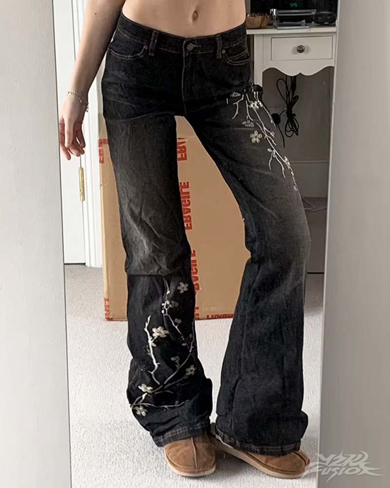 Floral Embroidered Flare Jeans