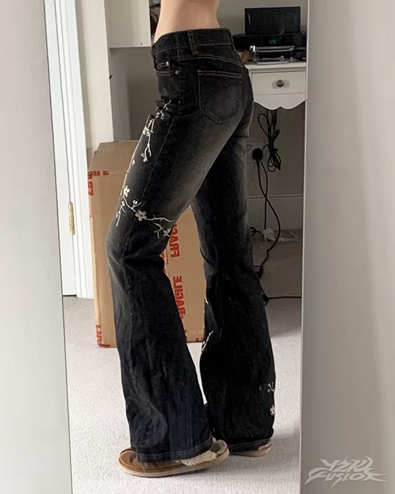 Floral Embroidered Flare Jeans