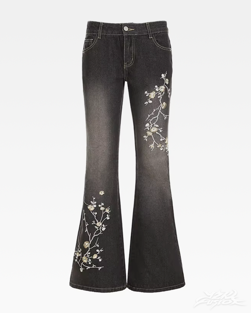 Floral Embroidered Flare Jeans