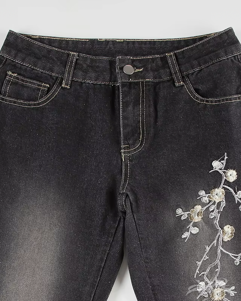 Floral Embroidered Flare Jeans